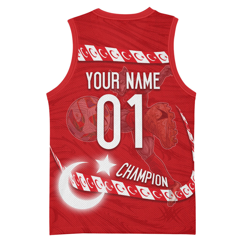 Personalized Turkey Football Bozkurt Mascot Basketball Jersey Turkish Flag Crescent Moon Red And White Comic Art