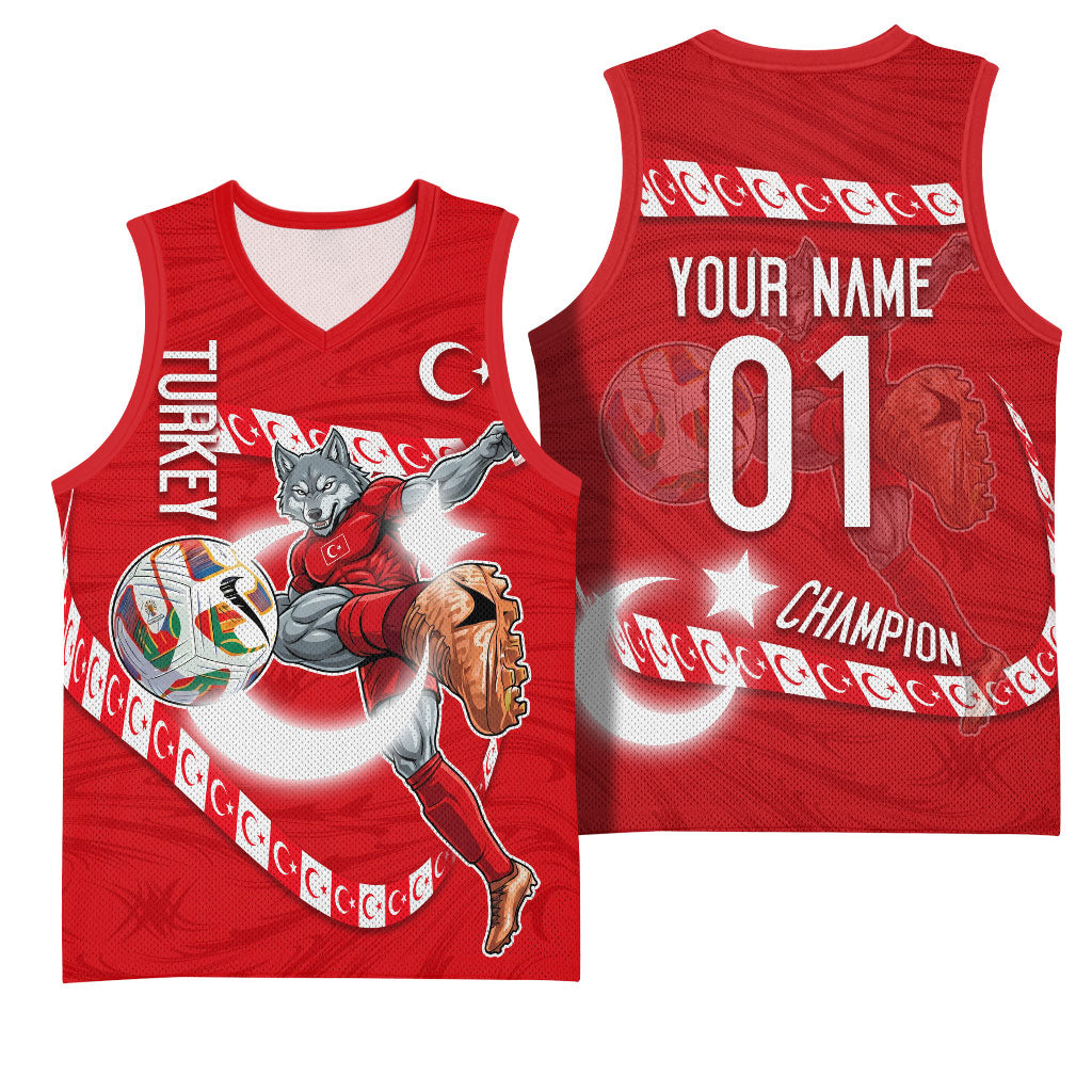 Personalized Turkey Football Bozkurt Mascot Basketball Jersey Turkish Flag Crescent Moon Red And White Comic Art
