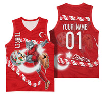 Personalized Turkey Football Bozkurt Mascot Basketball Jersey Turkish Flag Crescent Moon Red And White Comic Art