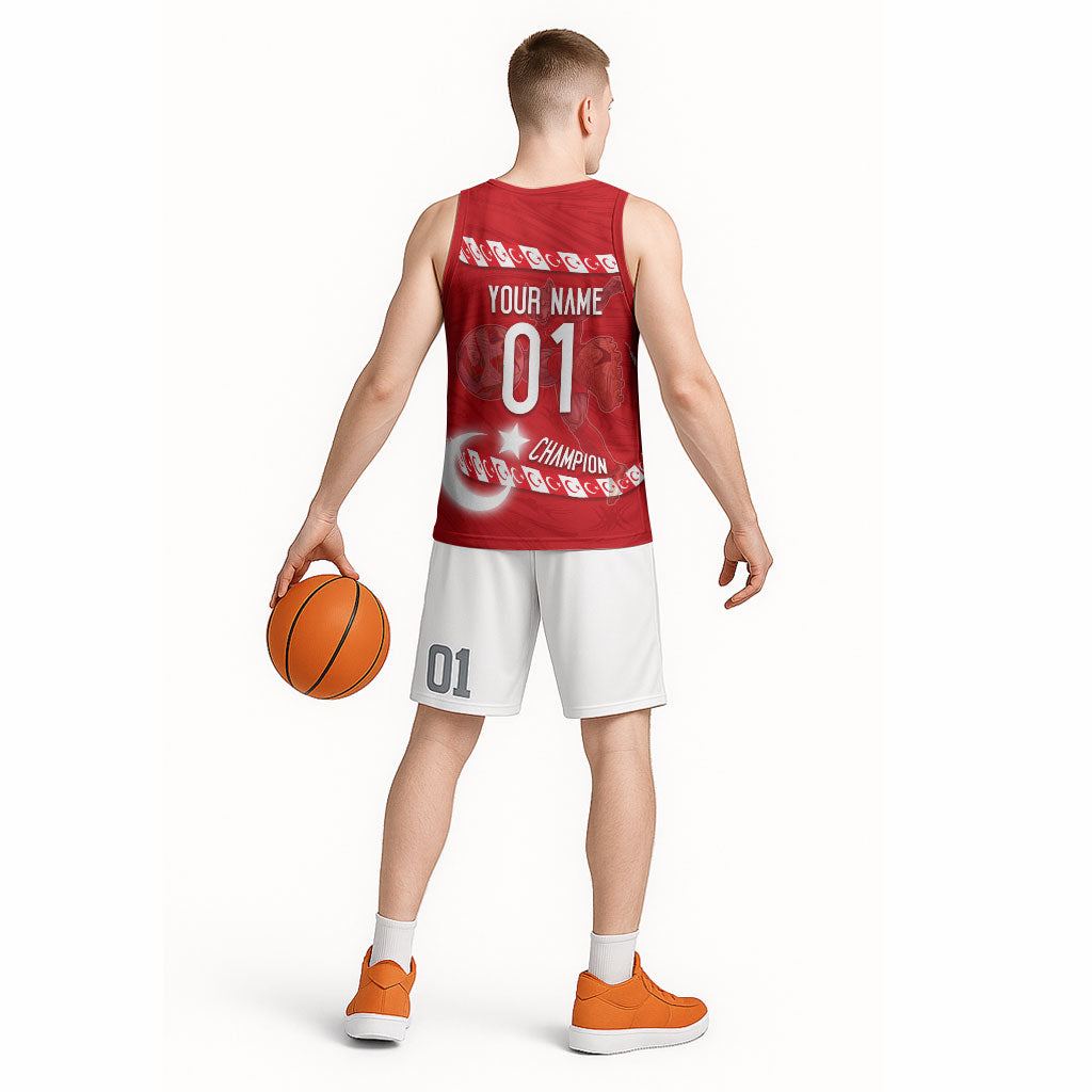 Personalized Turkey Football Bozkurt Mascot Basketball Jersey Turkish Flag Crescent Moon Red And White Comic Art