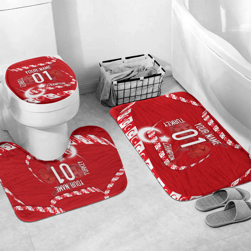 Personalized Turkey Football Bozkurt Mascot Bathroom Set Turkish Flag Crescent Moon Red And White Comic Art