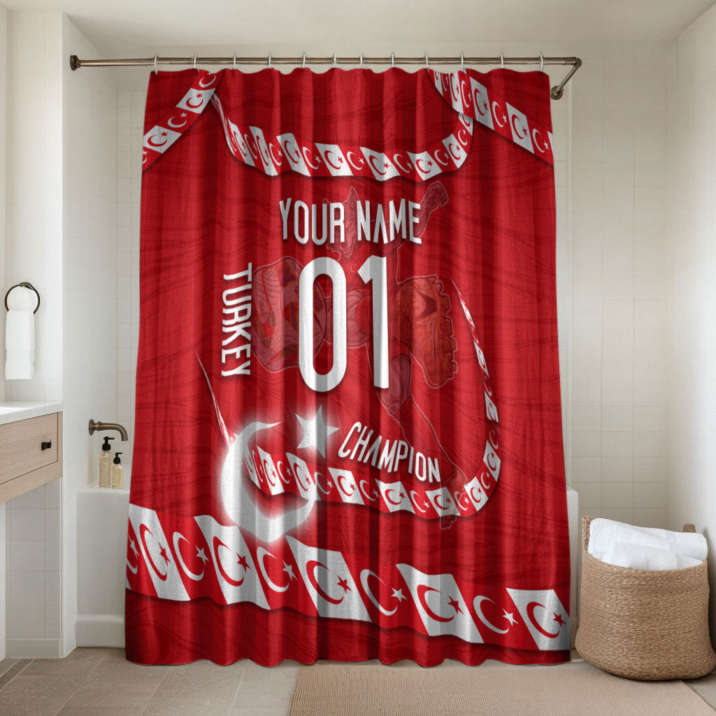 Personalized Turkey Football Bozkurt Mascot Bathroom Set Turkish Flag Crescent Moon Red And White Comic Art