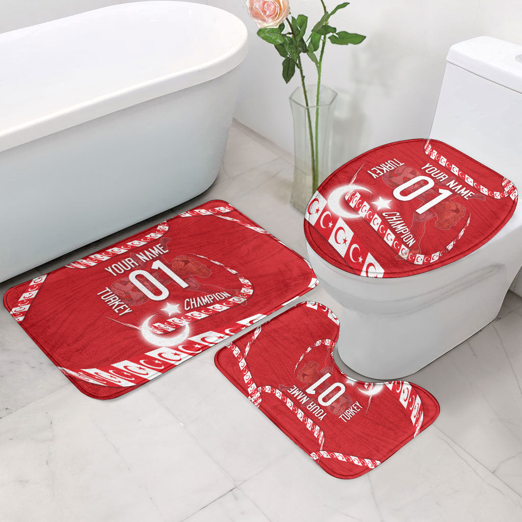 Personalized Turkey Football Bozkurt Mascot Bathroom Set Turkish Flag Crescent Moon Red And White Comic Art
