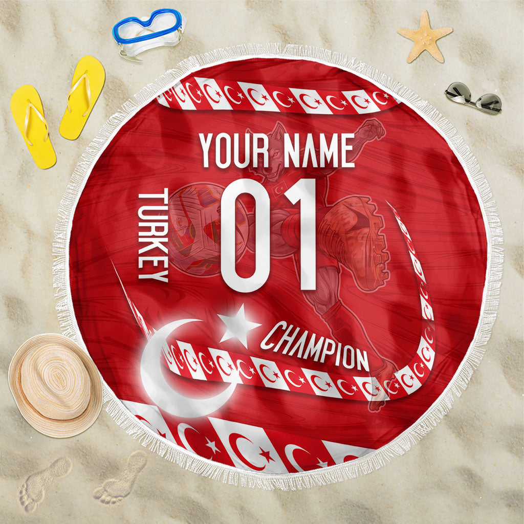 Personalized Turkey Football Bozkurt Mascot Beach Blanket Turkish Flag Crescent Moon Red And White Comic Art