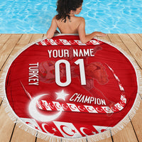 Personalized Turkey Football Bozkurt Mascot Beach Blanket Turkish Flag Crescent Moon Red And White Comic Art