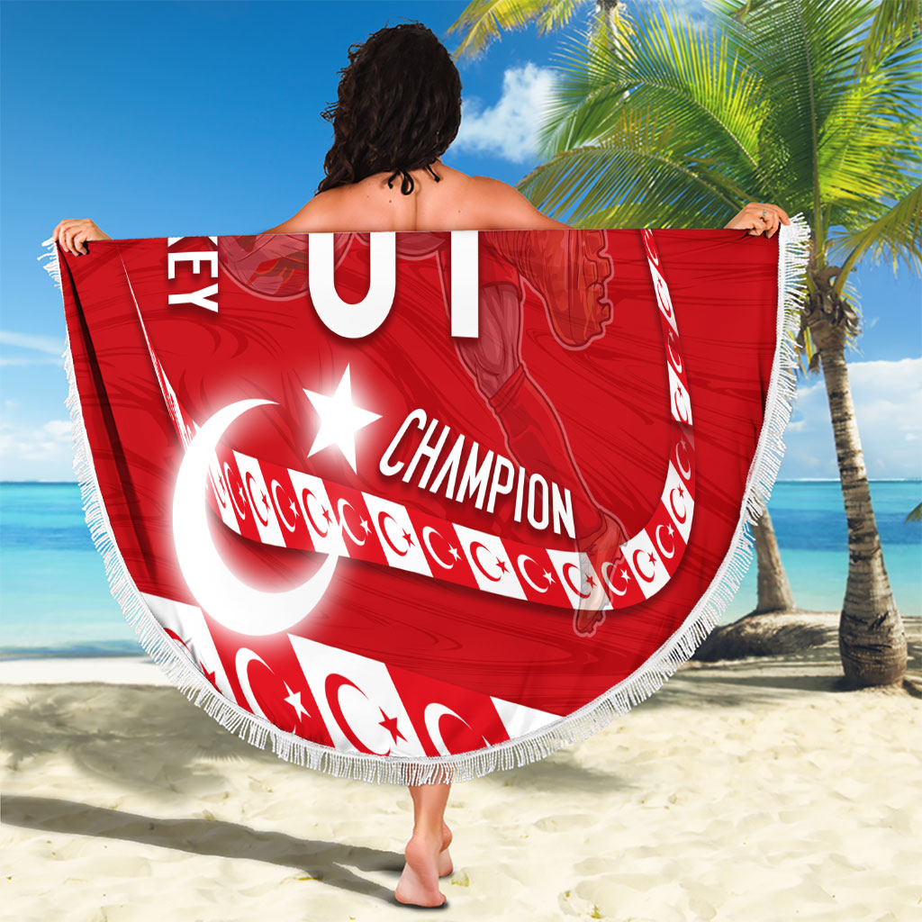 Personalized Turkey Football Bozkurt Mascot Beach Blanket Turkish Flag Crescent Moon Red And White Comic Art