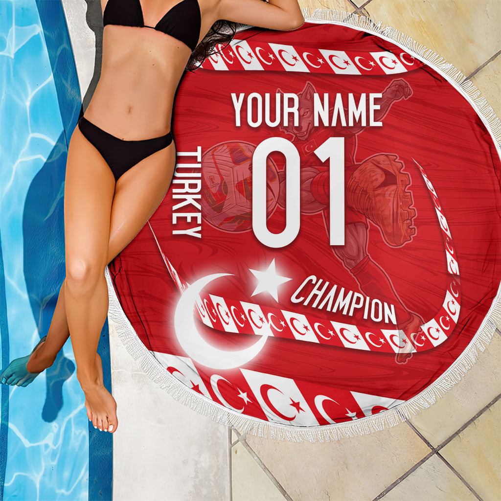 Personalized Turkey Football Bozkurt Mascot Beach Blanket Turkish Flag Crescent Moon Red And White Comic Art