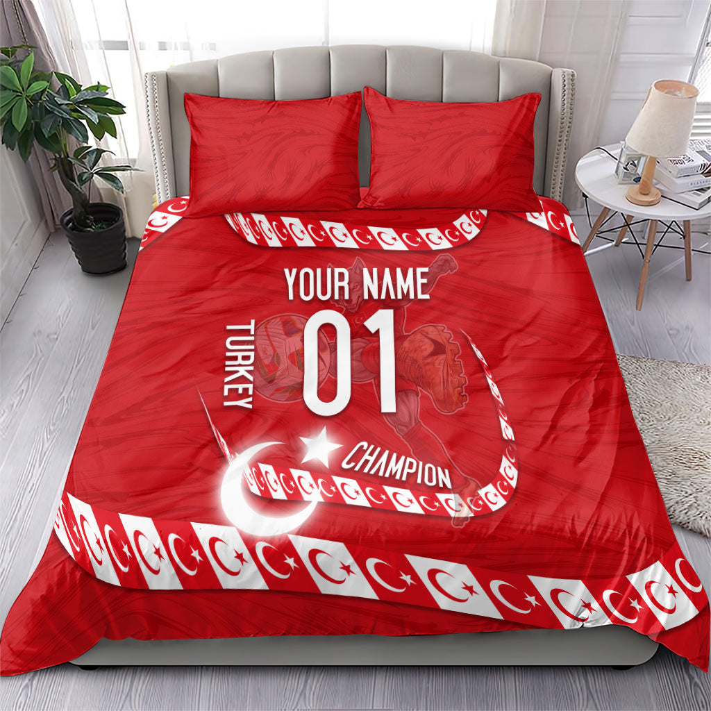 Personalized Turkey Football Bozkurt Mascot Bedding Set Turkish Flag Crescent Moon Red And White Comic Art