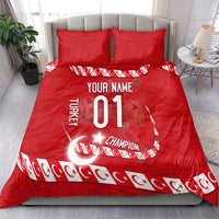 Personalized Turkey Football Bozkurt Mascot Bedding Set Turkish Flag Crescent Moon Red And White Comic Art