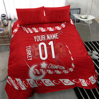 Personalized Turkey Football Bozkurt Mascot Bedding Set Turkish Flag Crescent Moon Red And White Comic Art