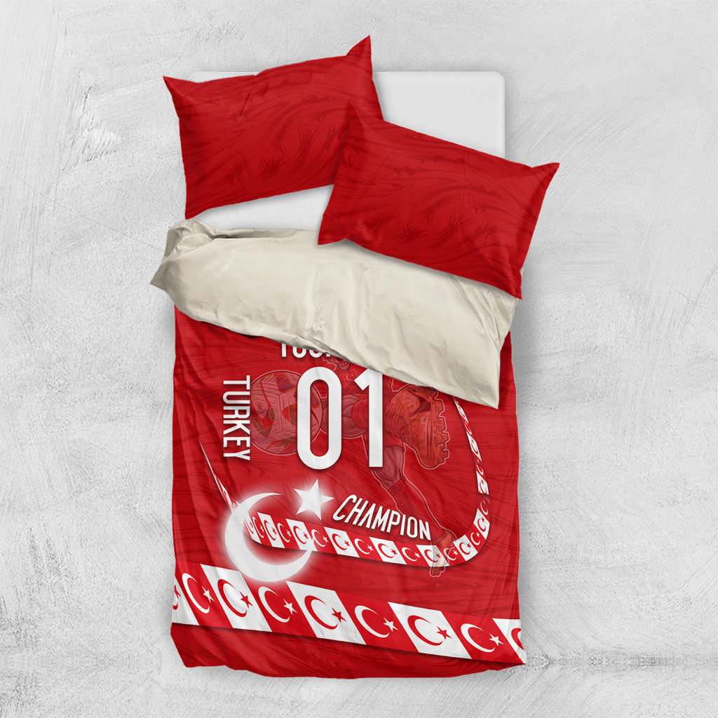 Personalized Turkey Football Bozkurt Mascot Bedding Set Turkish Flag Crescent Moon Red And White Comic Art