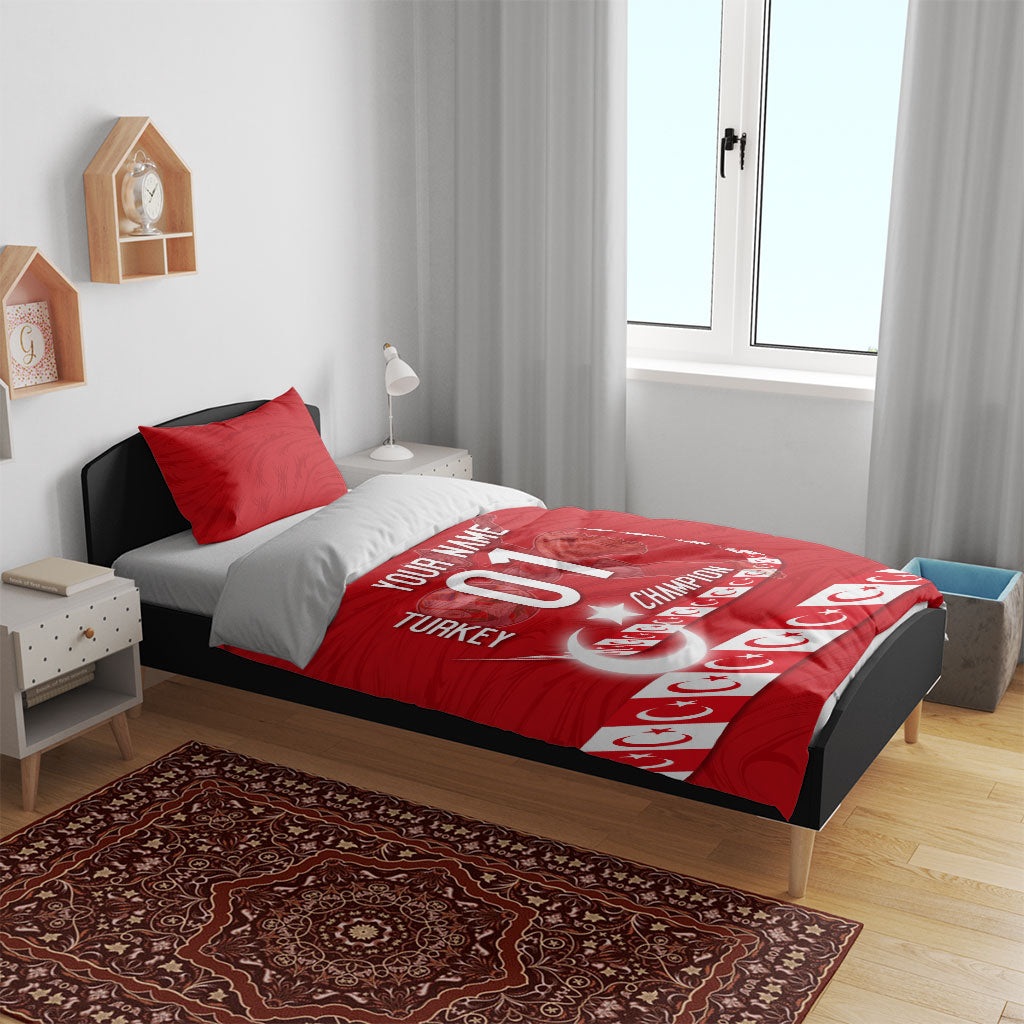 Personalized Turkey Football Bozkurt Mascot Bedding Set Turkish Flag Crescent Moon Red And White Comic Art
