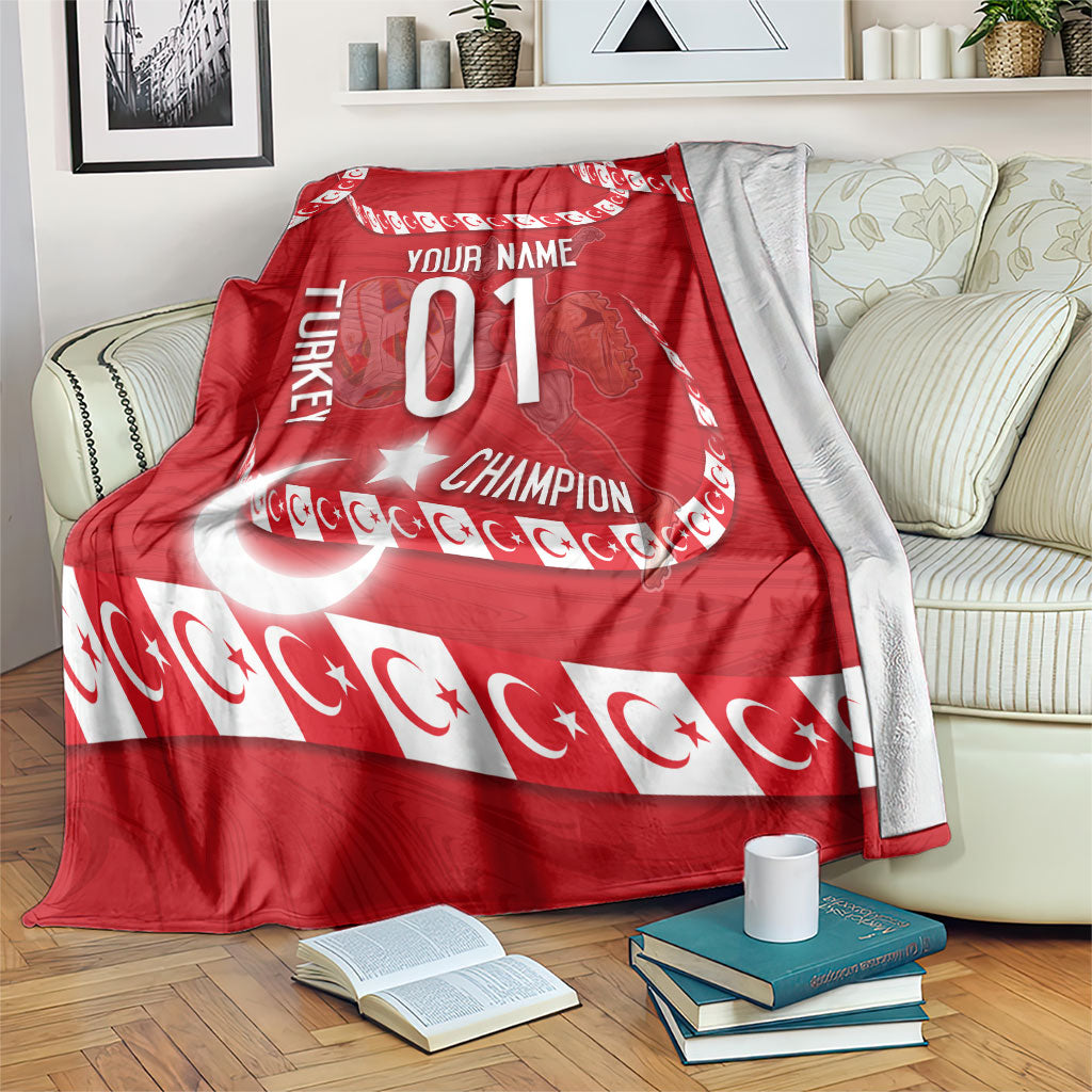 Personalized Turkey Football Bozkurt Mascot Blanket Turkish Flag Crescent Moon Red And White Comic Art