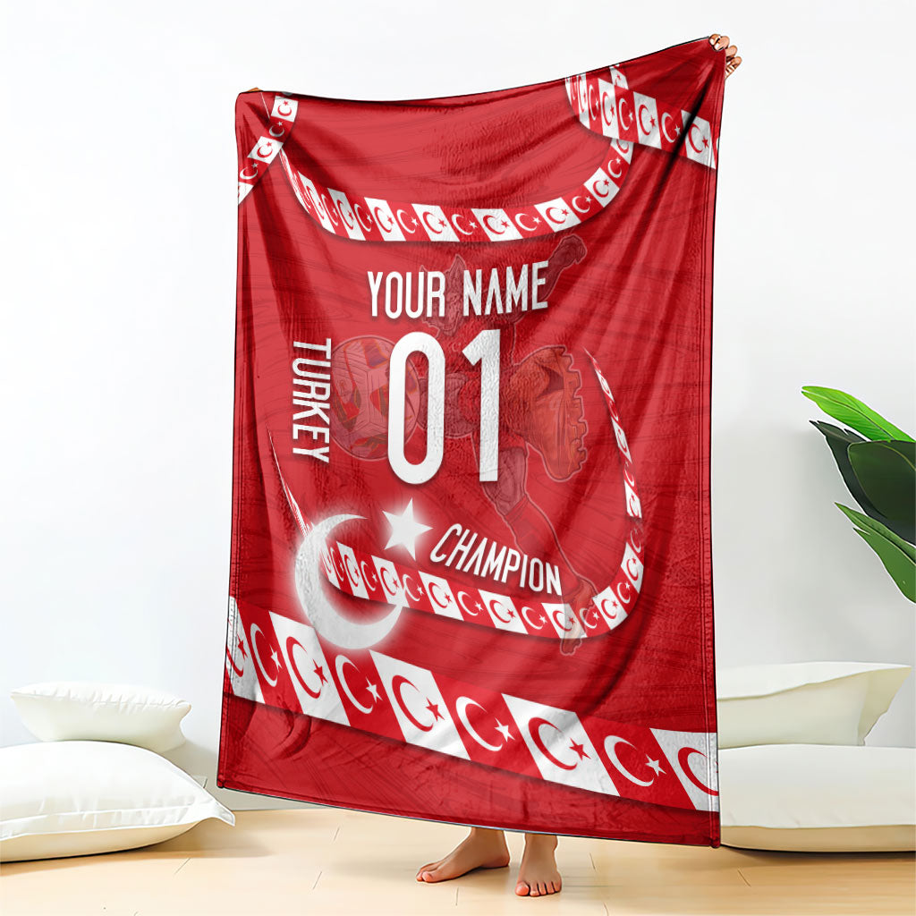 Personalized Turkey Football Bozkurt Mascot Blanket Turkish Flag Crescent Moon Red And White Comic Art