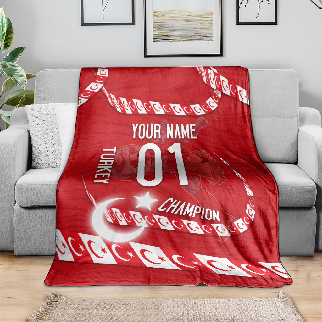 Personalized Turkey Football Bozkurt Mascot Blanket Turkish Flag Crescent Moon Red And White Comic Art