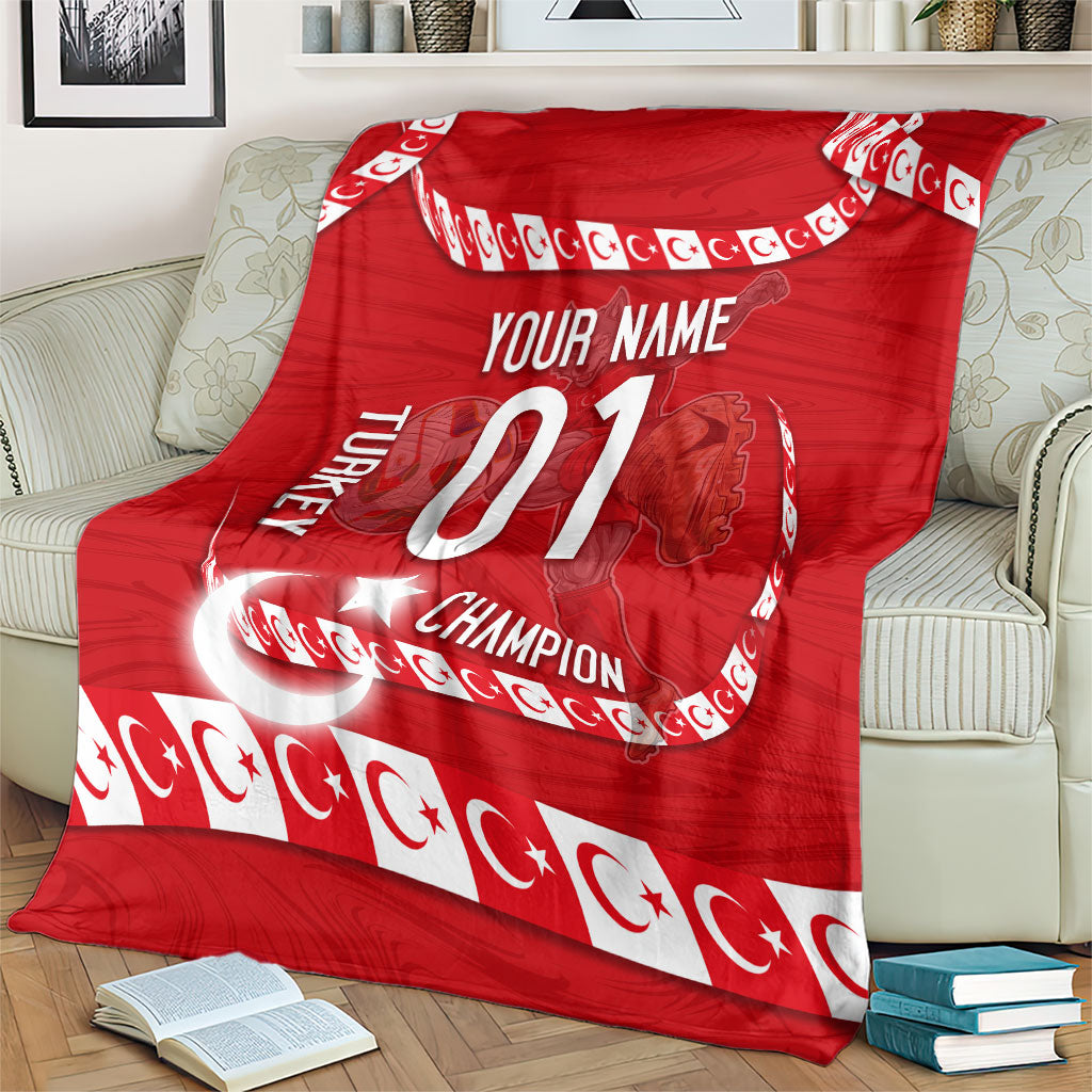 Personalized Turkey Football Bozkurt Mascot Blanket Turkish Flag Crescent Moon Red And White Comic Art