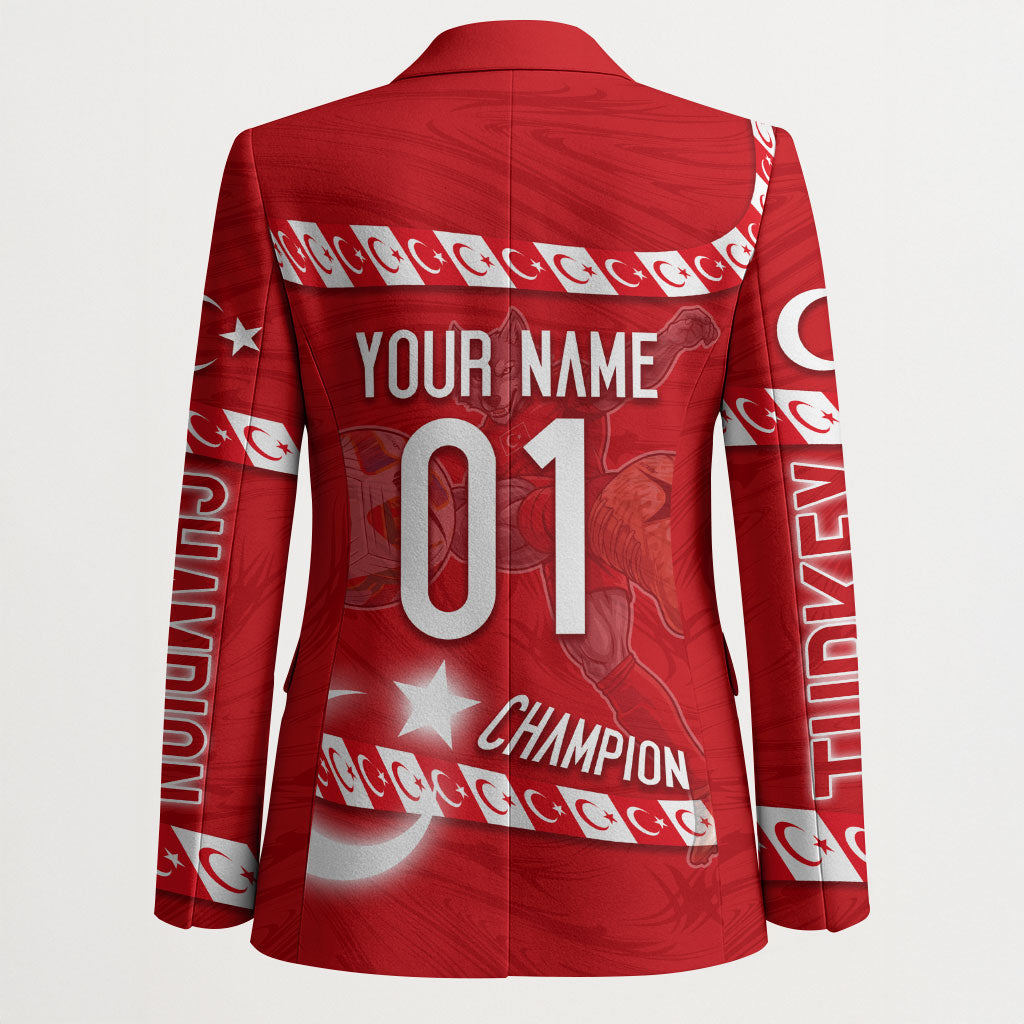 Personalized Turkey Football Bozkurt Mascot Blazer Turkish Flag Crescent Moon Red And White Comic Art