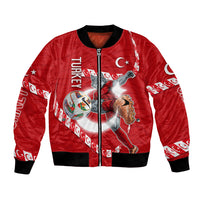 Personalized Turkey Football Bozkurt Mascot Bomber Jacket Turkish Flag Crescent Moon Red And White Comic Art