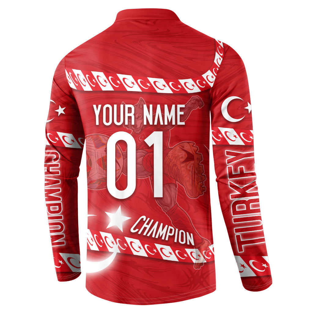 Personalized Turkey Football Bozkurt Mascot Button Sweatshirt Turkish Flag Crescent Moon Red And White Comic Art