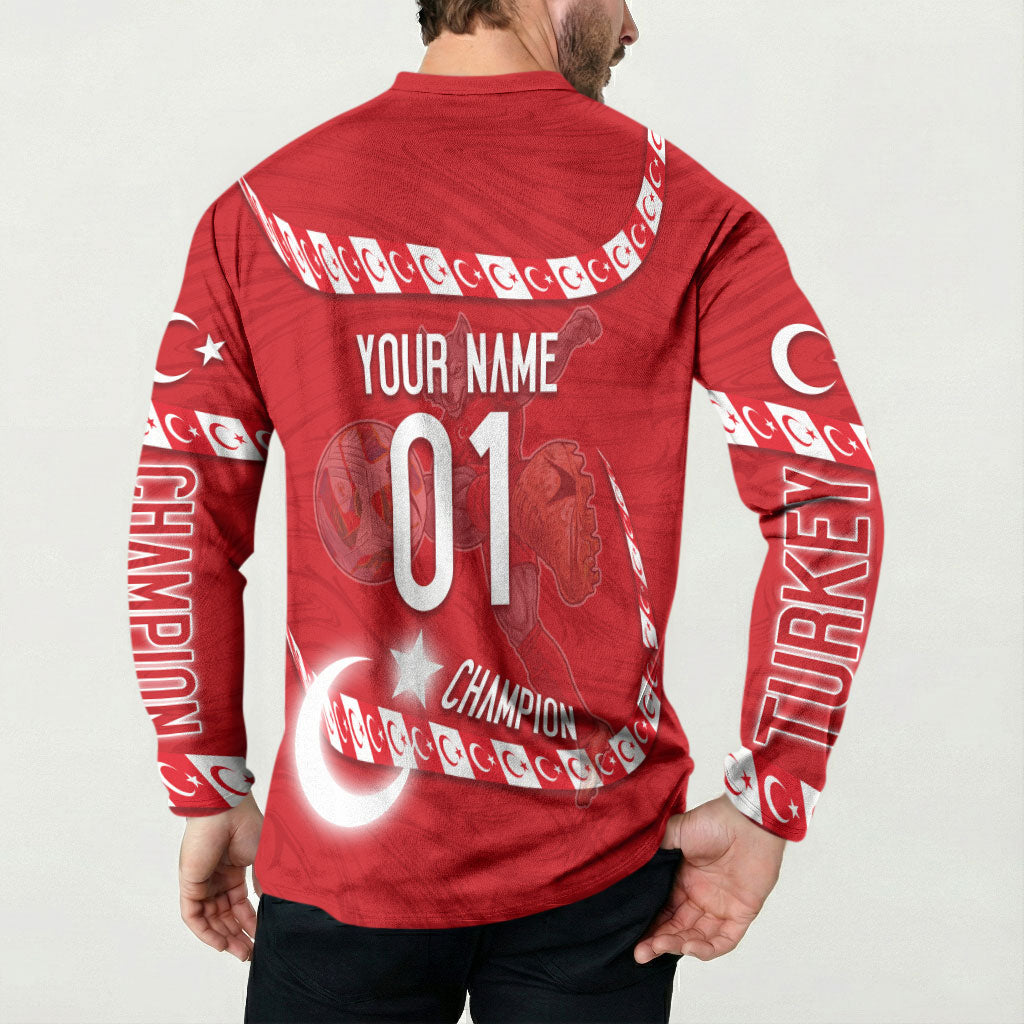 Personalized Turkey Football Bozkurt Mascot Button Sweatshirt Turkish Flag Crescent Moon Red And White Comic Art