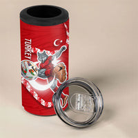 Personalized Turkey Football Bozkurt Mascot 4 in 1 Can Cooler Tumbler Turkish Flag Crescent Moon Red And White Comic Art