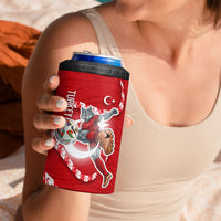 Personalized Turkey Football Bozkurt Mascot 4 in 1 Can Cooler Tumbler Turkish Flag Crescent Moon Red And White Comic Art