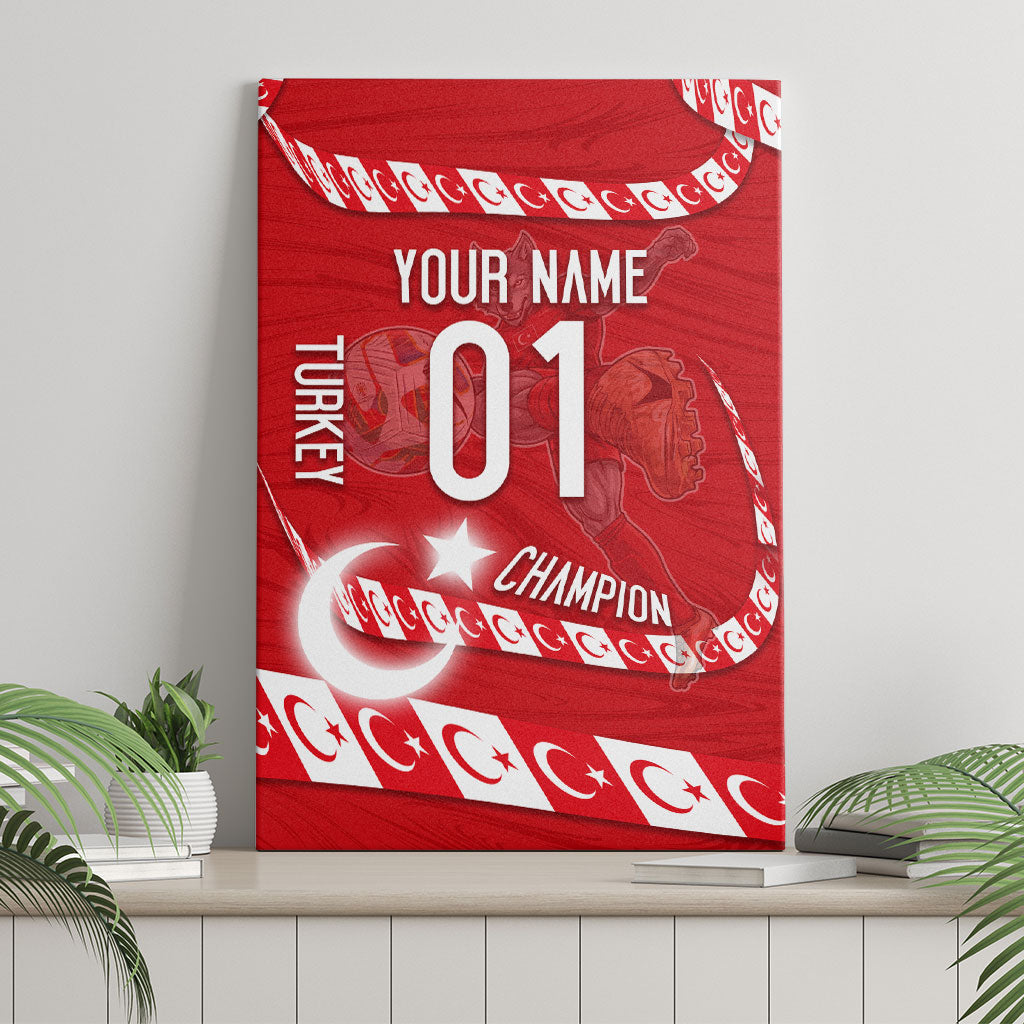 Personalized Turkey Football Bozkurt Mascot Canvas Wall Art Turkish Flag Crescent Moon Red And White Comic Art