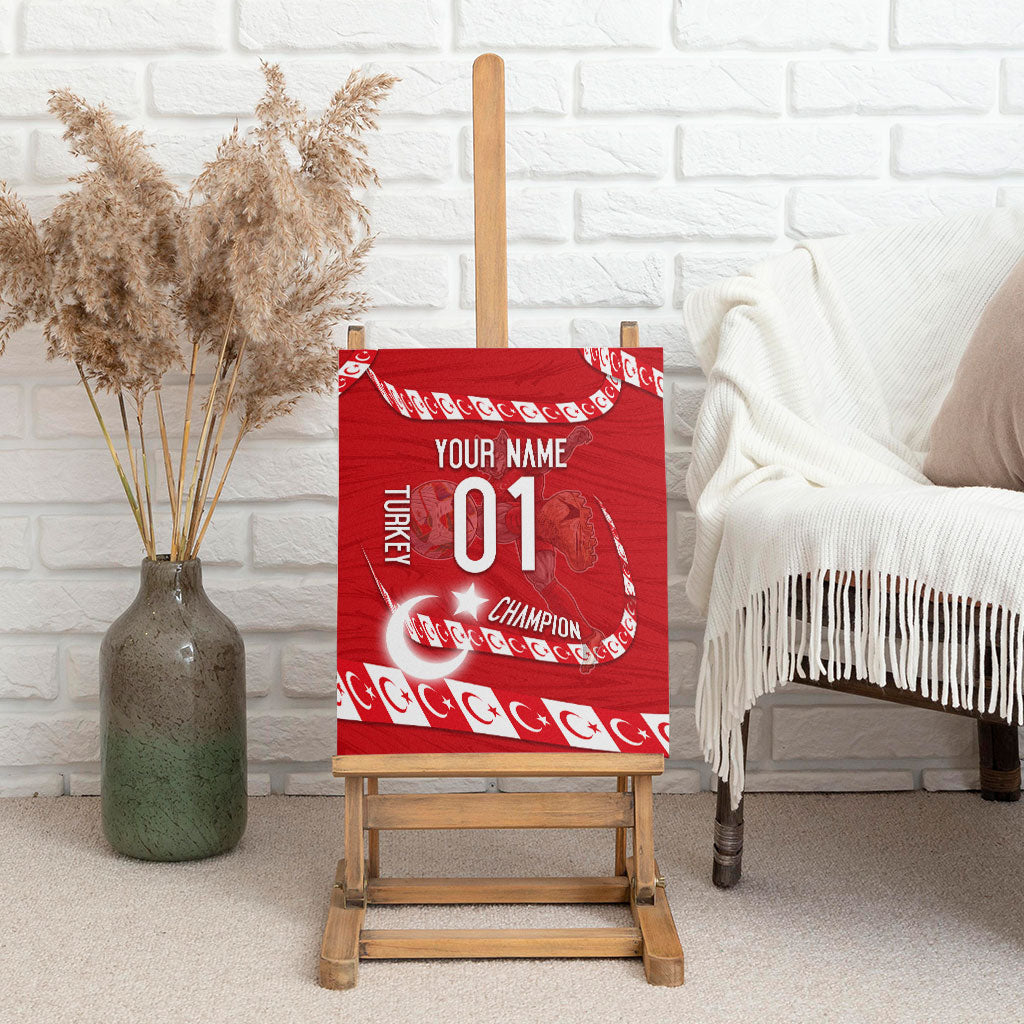 Personalized Turkey Football Bozkurt Mascot Canvas Wall Art Turkish Flag Crescent Moon Red And White Comic Art