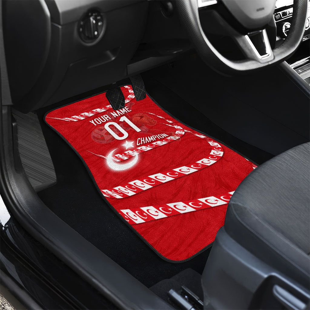 Personalized Turkey Football Bozkurt Mascot Car Mats Turkish Flag Crescent Moon Red And White Comic Art