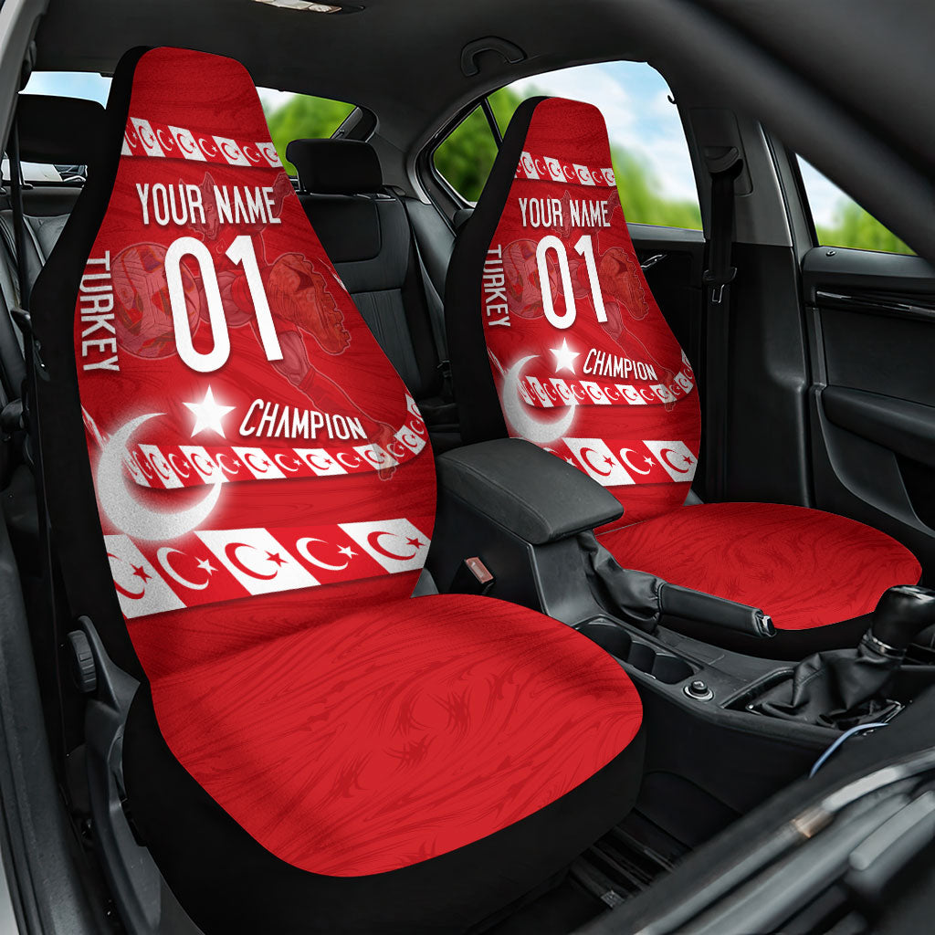 Personalized Turkey Football Bozkurt Mascot Car Seat Cover Turkish Flag Crescent Moon Red And White Comic Art