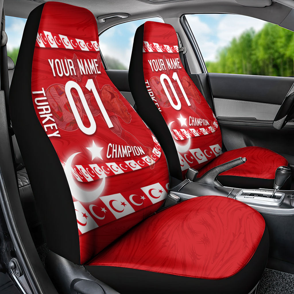 Personalized Turkey Football Bozkurt Mascot Car Seat Cover Turkish Flag Crescent Moon Red And White Comic Art