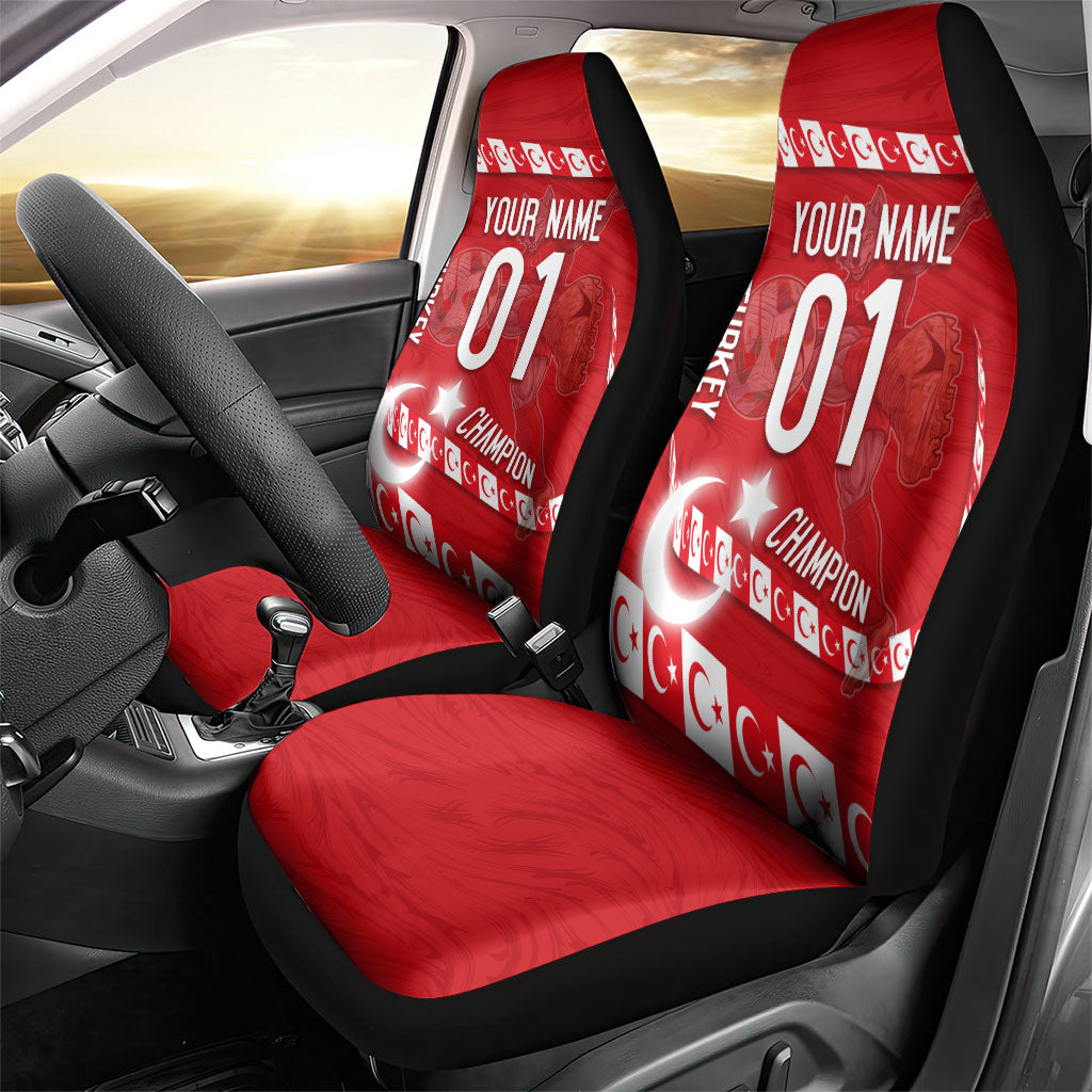 Personalized Turkey Football Bozkurt Mascot Car Seat Cover Turkish Flag Crescent Moon Red And White Comic Art