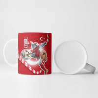 Personalized Turkey Football Bozkurt Mascot Ceramic Mug Turkish Flag Crescent Moon Red And White Comic Art