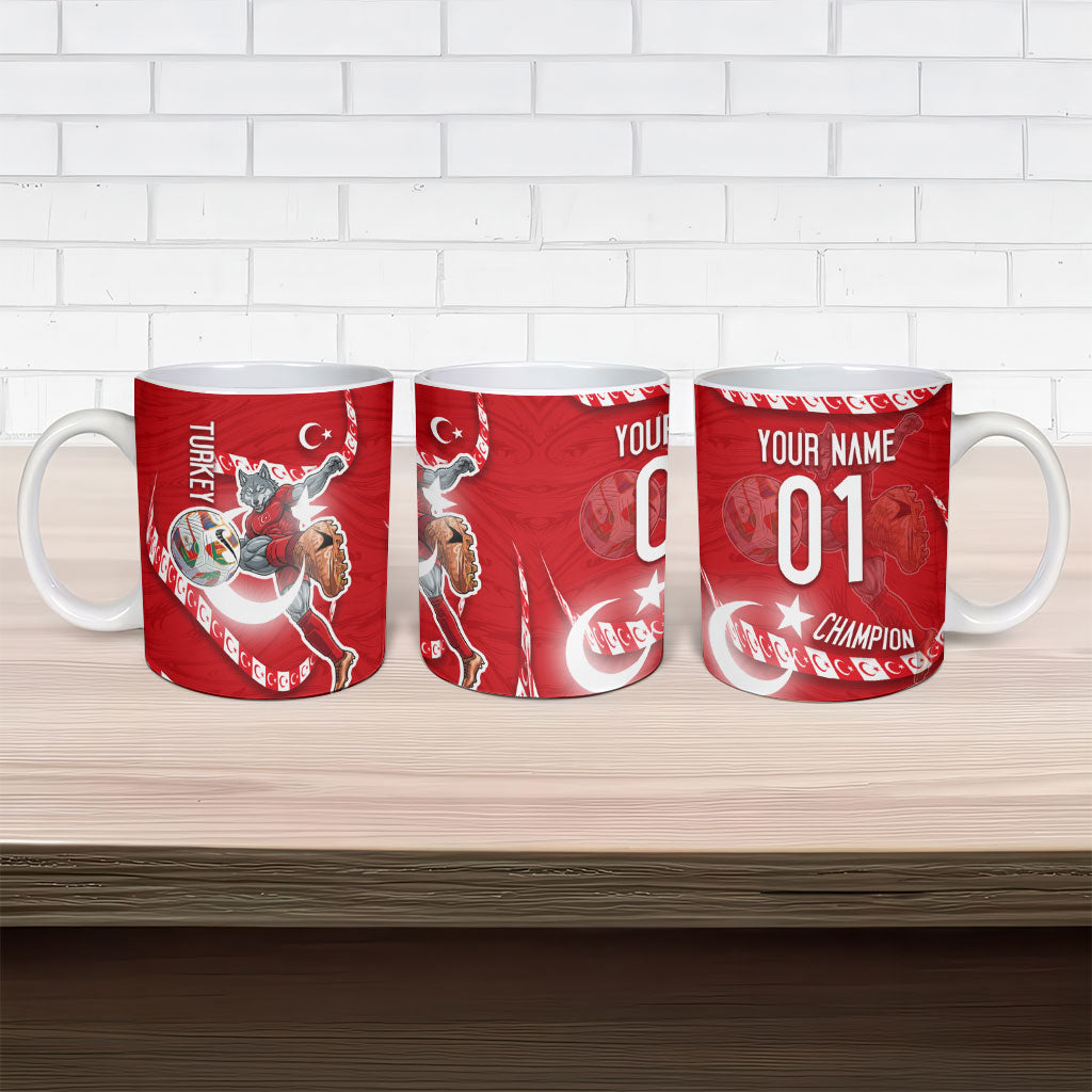 Personalized Turkey Football Bozkurt Mascot Ceramic Mug Turkish Flag Crescent Moon Red And White Comic Art