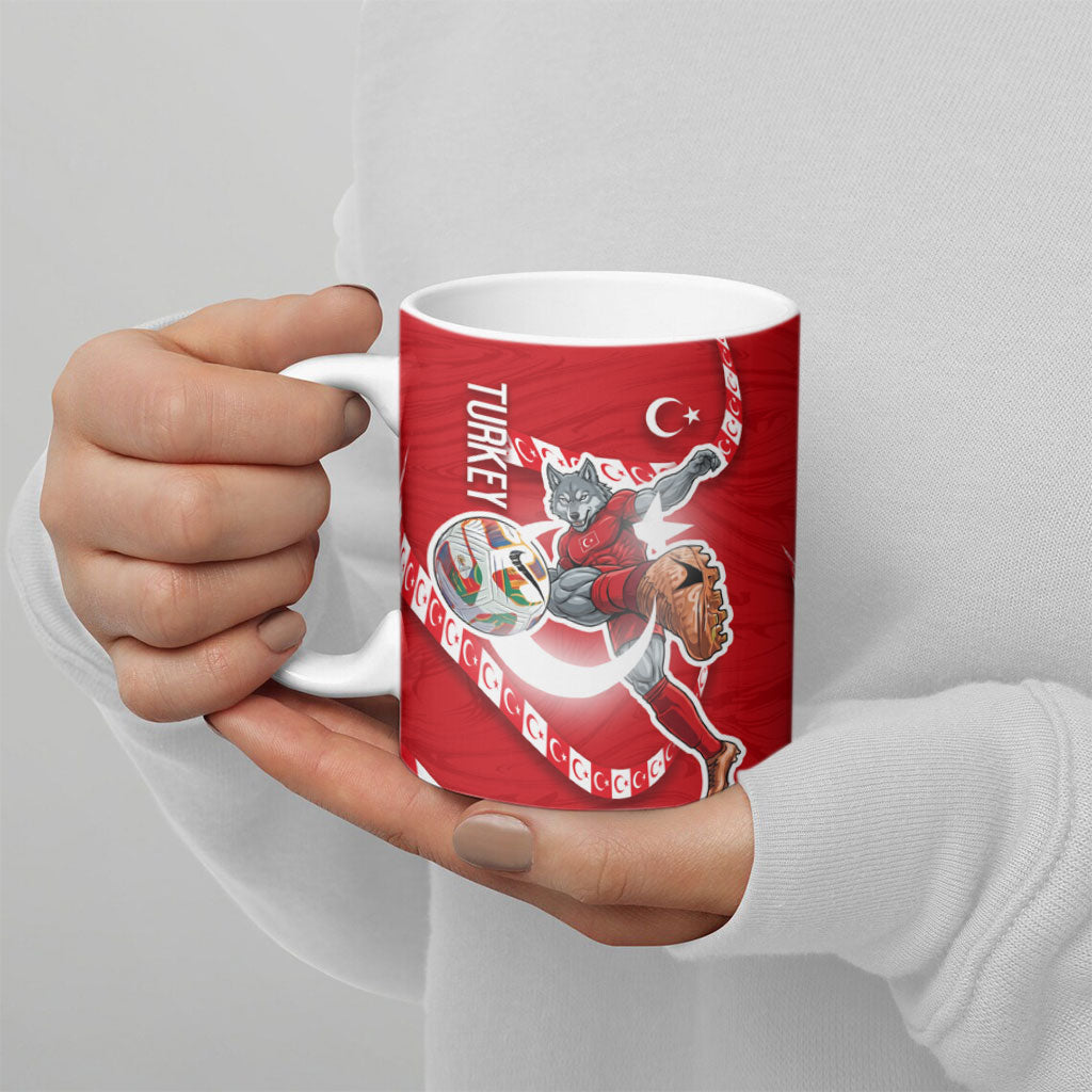 Personalized Turkey Football Bozkurt Mascot Ceramic Mug Turkish Flag Crescent Moon Red And White Comic Art