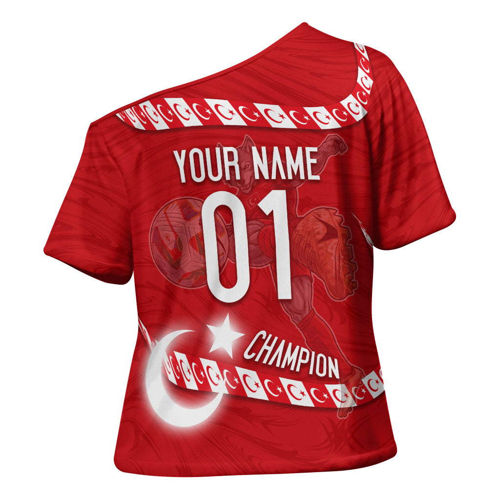 Personalized Turkey Football Bozkurt Mascot Cross Shoulder Shirt Turkish Flag Crescent Moon Red And White Comic Art