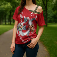 Personalized Turkey Football Bozkurt Mascot Cross Shoulder Shirt Turkish Flag Crescent Moon Red And White Comic Art