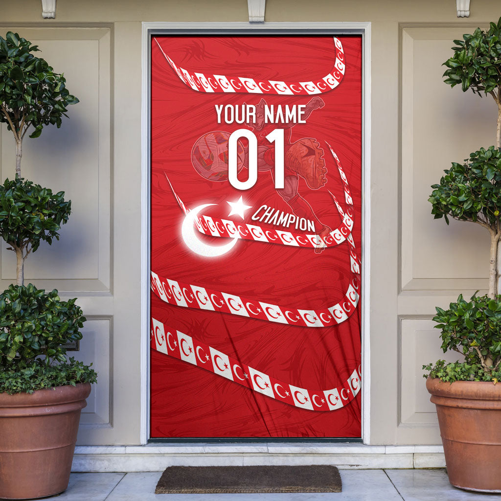 Personalized Turkey Football Bozkurt Mascot Door Cover Turkish Flag Crescent Moon Red And White Comic Art