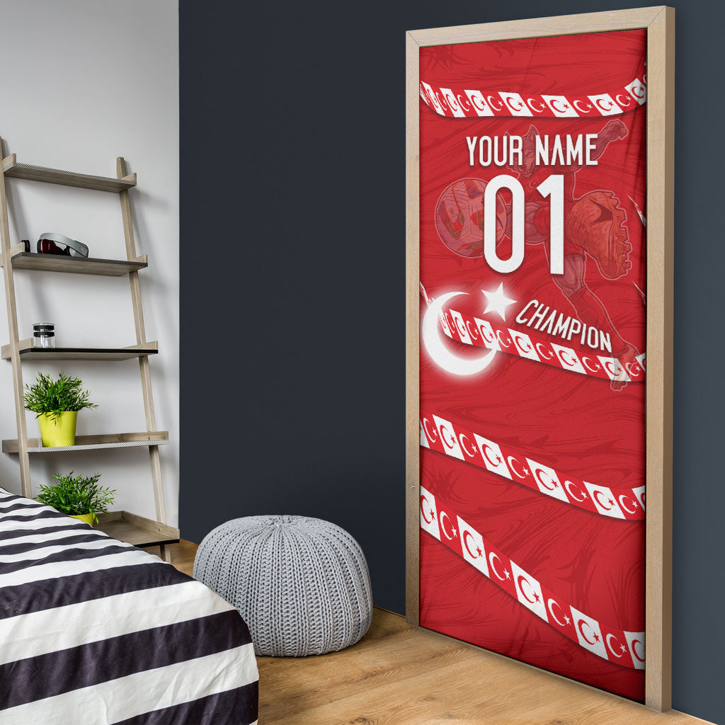 Personalized Turkey Football Bozkurt Mascot Door Cover Turkish Flag Crescent Moon Red And White Comic Art