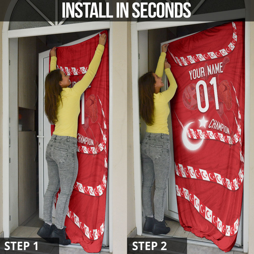 Personalized Turkey Football Bozkurt Mascot Door Cover Turkish Flag Crescent Moon Red And White Comic Art