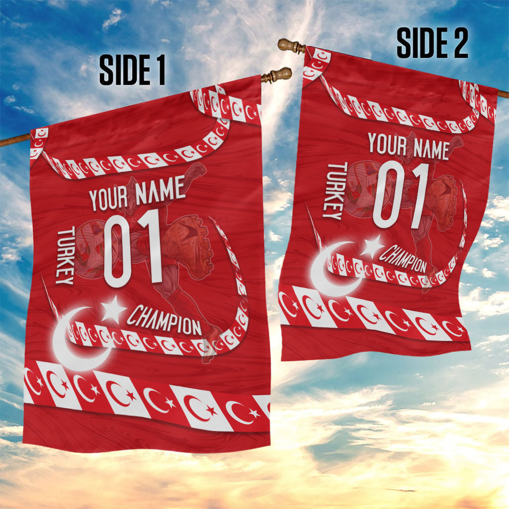 Personalized Turkey Football Bozkurt Mascot Garden Flag Turkish Flag Crescent Moon Red And White Comic Art