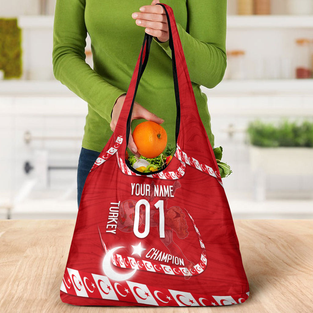Personalized Turkey Football Bozkurt Mascot Grocery Bag Turkish Flag Crescent Moon Red And White Comic Art