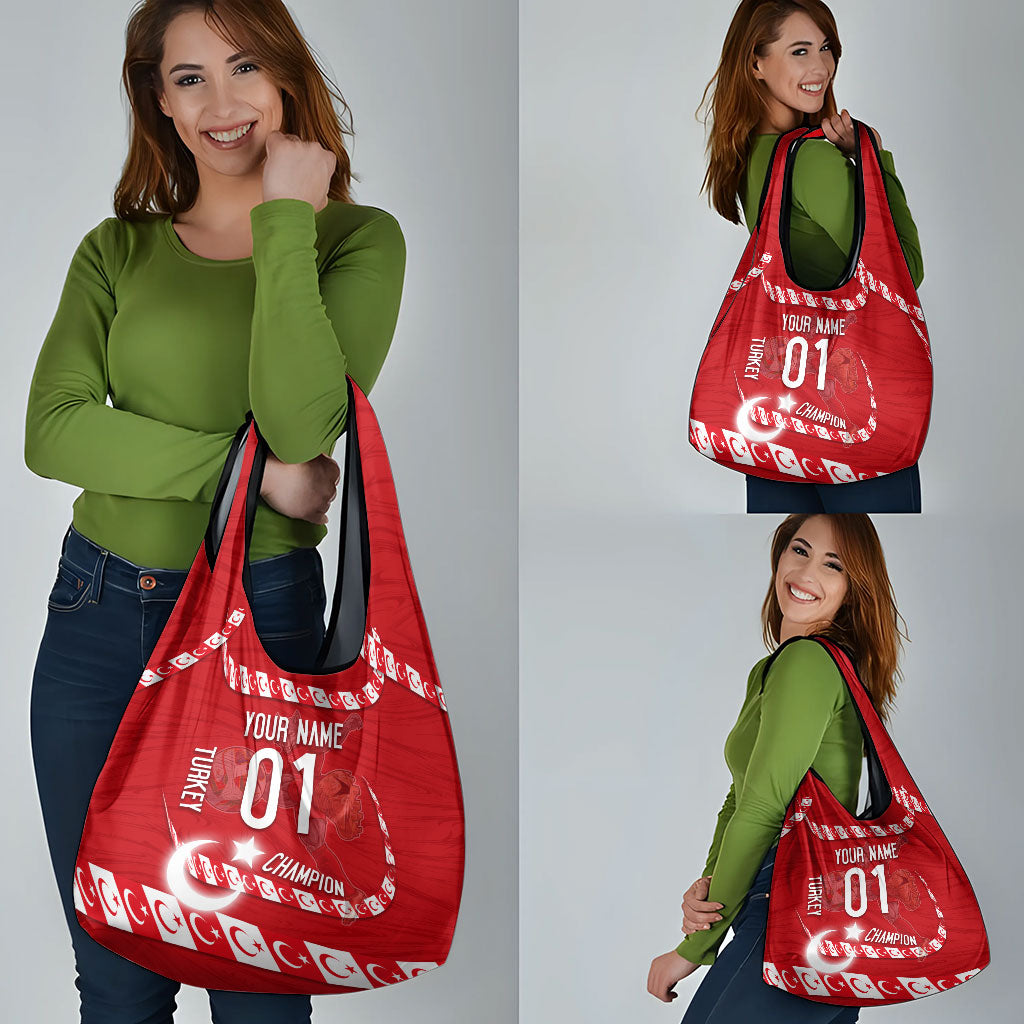 Personalized Turkey Football Bozkurt Mascot Grocery Bag Turkish Flag Crescent Moon Red And White Comic Art