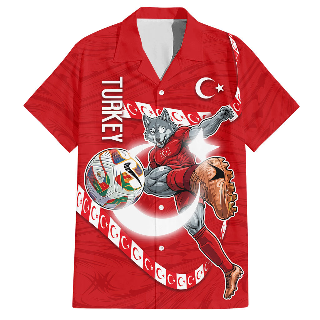 Personalized Turkey Football Bozkurt Mascot Hawaiian Shirt Turkish Flag Crescent Moon Red And White Comic Art