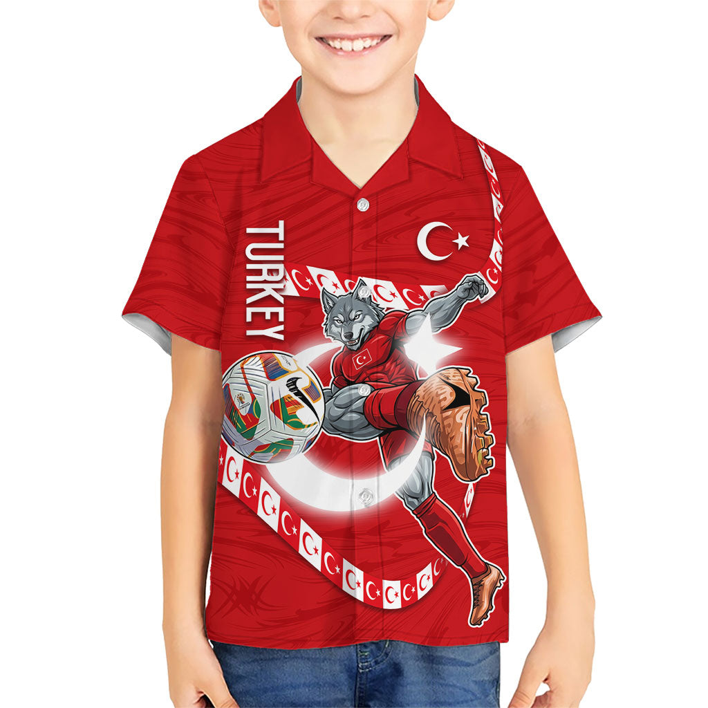 Personalized Turkey Football Bozkurt Mascot Hawaiian Shirt Turkish Flag Crescent Moon Red And White Comic Art