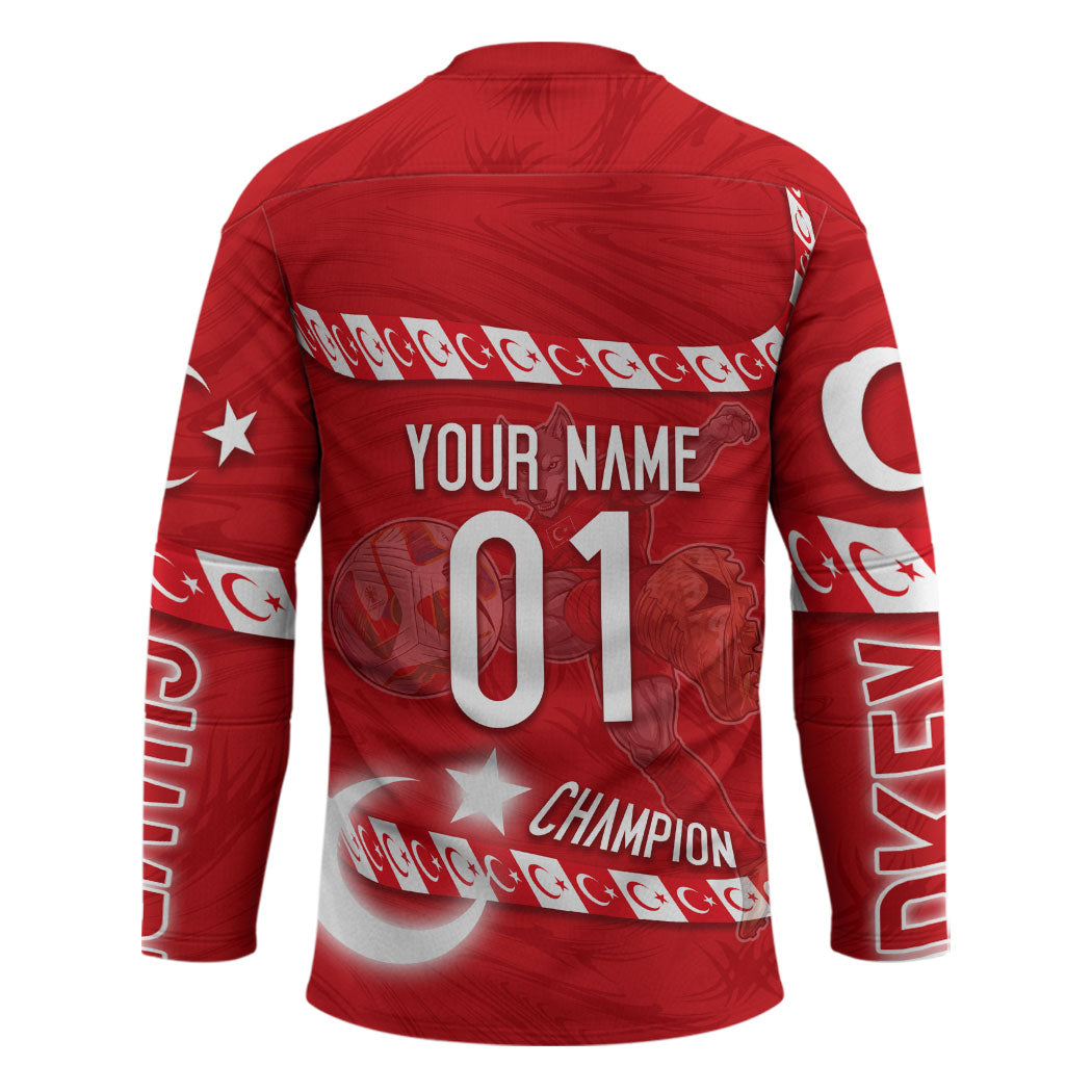 Personalized Turkey Football Bozkurt Mascot Hockey Jersey Turkish Flag Crescent Moon Red And White Comic Art