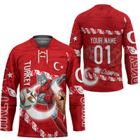 Personalized Turkey Football Bozkurt Mascot Hockey Jersey Turkish Flag Crescent Moon Red And White Comic Art