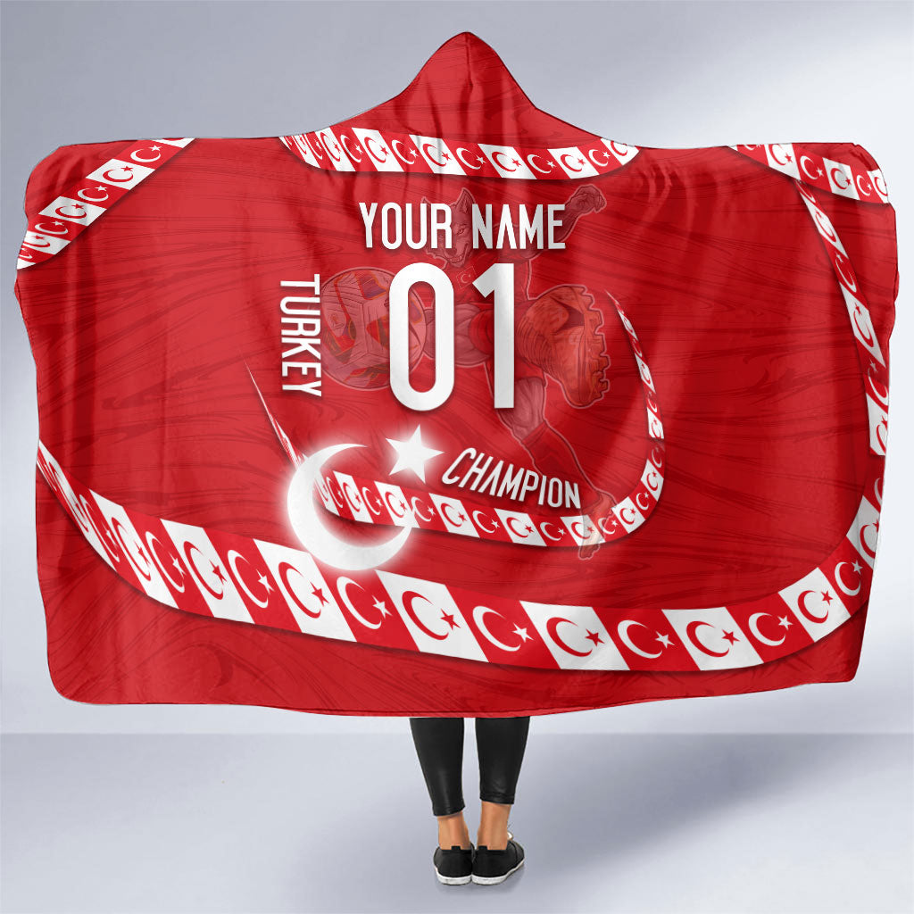 Personalized Turkey Football Bozkurt Mascot Hooded Blanket Turkish Flag Crescent Moon Red And White Comic Art