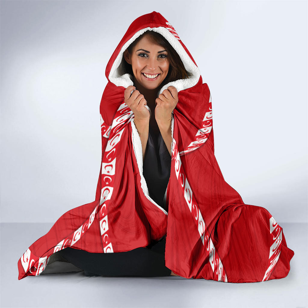 Personalized Turkey Football Bozkurt Mascot Hooded Blanket Turkish Flag Crescent Moon Red And White Comic Art