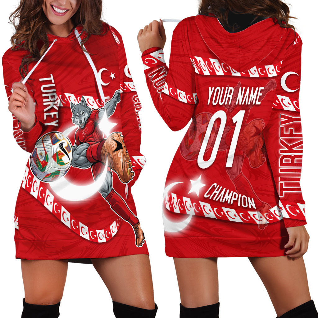 Personalized Turkey Football Bozkurt Mascot Hoodie Dress Turkish Flag Crescent Moon Red And White Comic Art